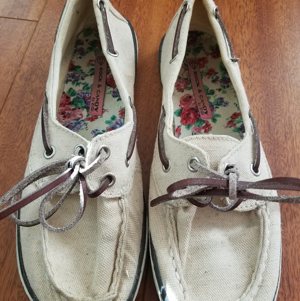 Cream Canvas Boat Shoes